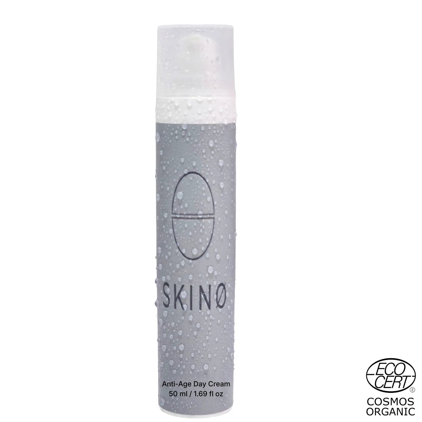 SKINØ Anti-Age Day Cream 50ml med vattendropplar – djup återfuktning med hyaluronsyra, ECOCERT COSMOS vegansk dagkräm.