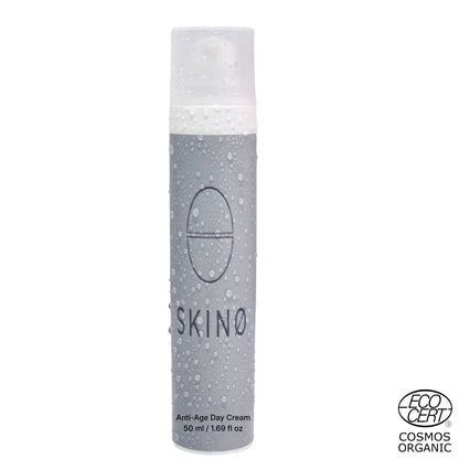 SKINØ Anti-Age Day Cream 50ml med vattendropplar – djup återfuktning med hyaluronsyra, ECOCERT COSMOS vegansk dagkräm.