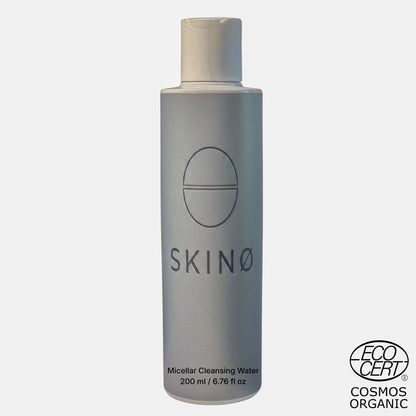 SKINØ Micellar Rengöringsvatten 200ml med ECOCERT COSMOS Organic certifiering - ekologisk ansiktsrengöring i ljusgrön flaska.