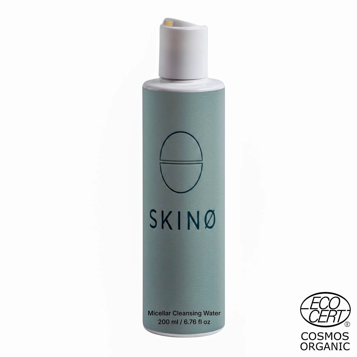 SKINØ Micellar Rengöringsvatten 200ml - ekologiskt certifierad ECOCERT COSMOS ansiktsrengöring i salviagrön flaska.