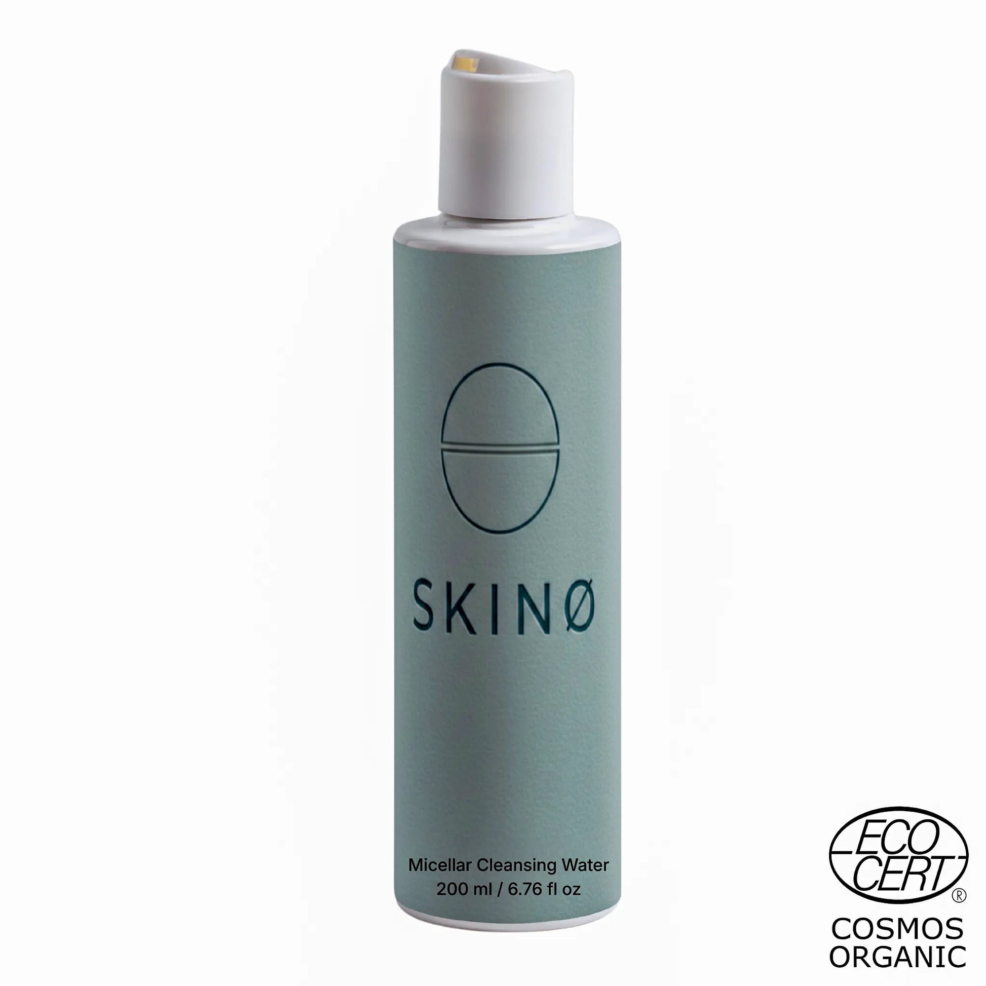 SKINØ Micellar Rengöringsvatten 200ml - ekologiskt certifierad ECOCERT COSMOS ansiktsrengöring i salviagrön flaska.