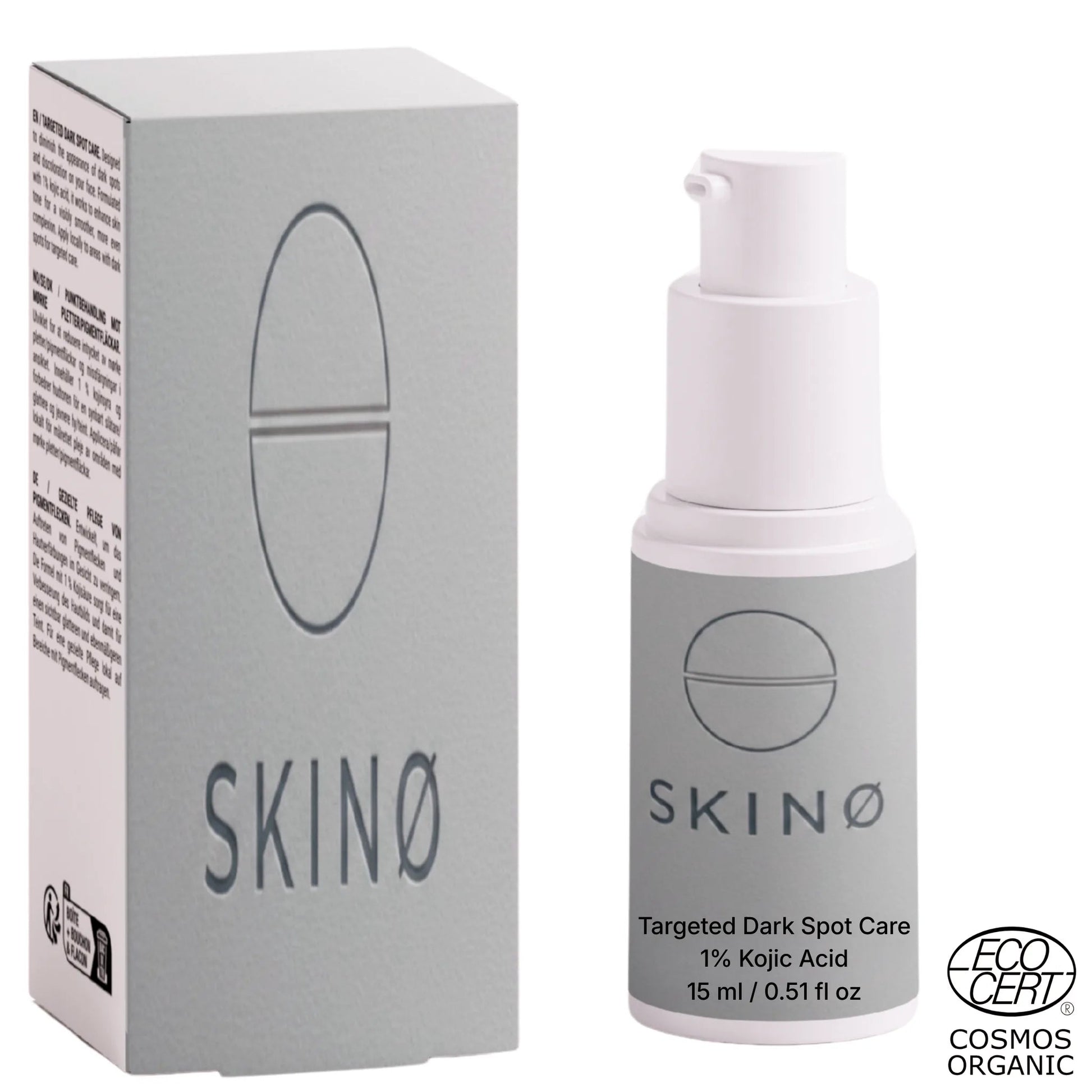 SKINØ Targeted Dark Spot Care 15ml med 1% kojicsyra – punktbehandling mot pigmentfläckar och ojämn hudton, ECOCERT COSMOS vegansk.